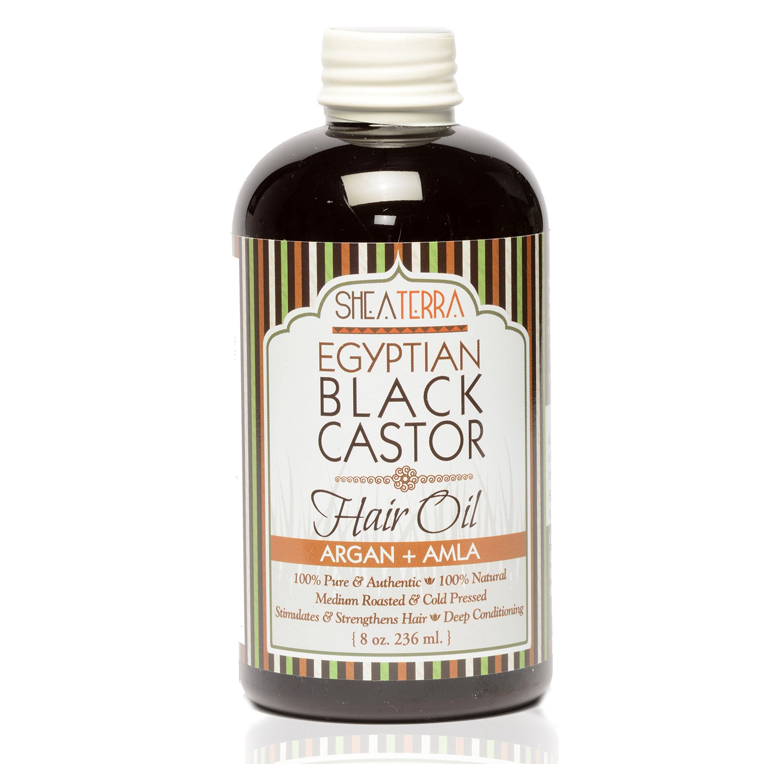 Shea Terra Organics 100 Percent Pure Egyptian Black Castor Extra Virgin Oil – Argan and Amla | All-Natural Strengthening and Conditioning Hair Oil for Healthy Hair Growth and Scalp– 8 oz